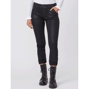 Paige Mayslie Joggers Luxe Coating in Black Fog Zipper Ankle Pull On